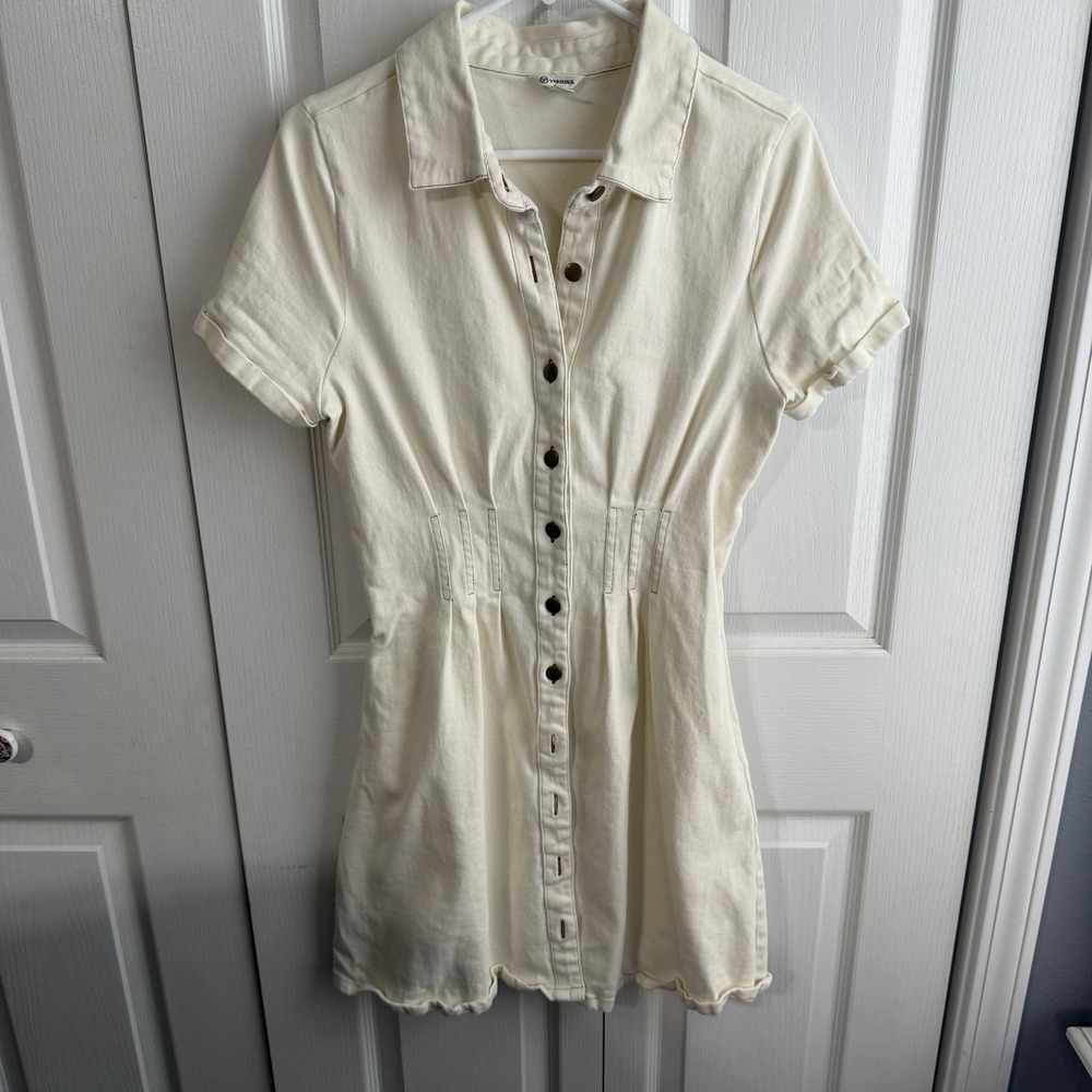 Versona Cream Button Up Short Sleeve Dress Women's Size Medium Rodeo Western